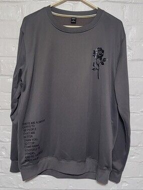 SHEIN Gray Sweatshirt with Rose And Quote